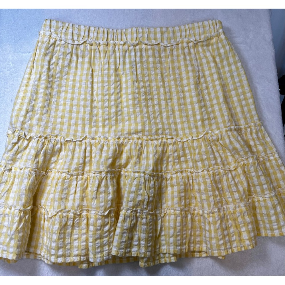 And Now This Yellow Gingham Tiered Ruffle Mini Skirt RC-8622M Large NWT
